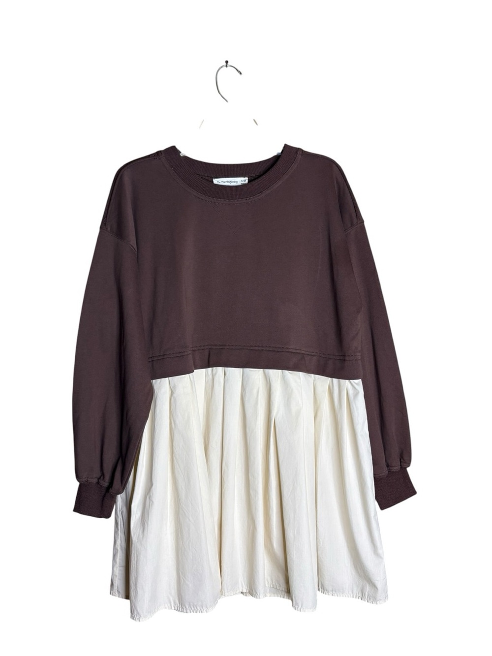 In The Beginning S/M Brown Ivory Sweatshirt Dress Drop Waist Oversized
